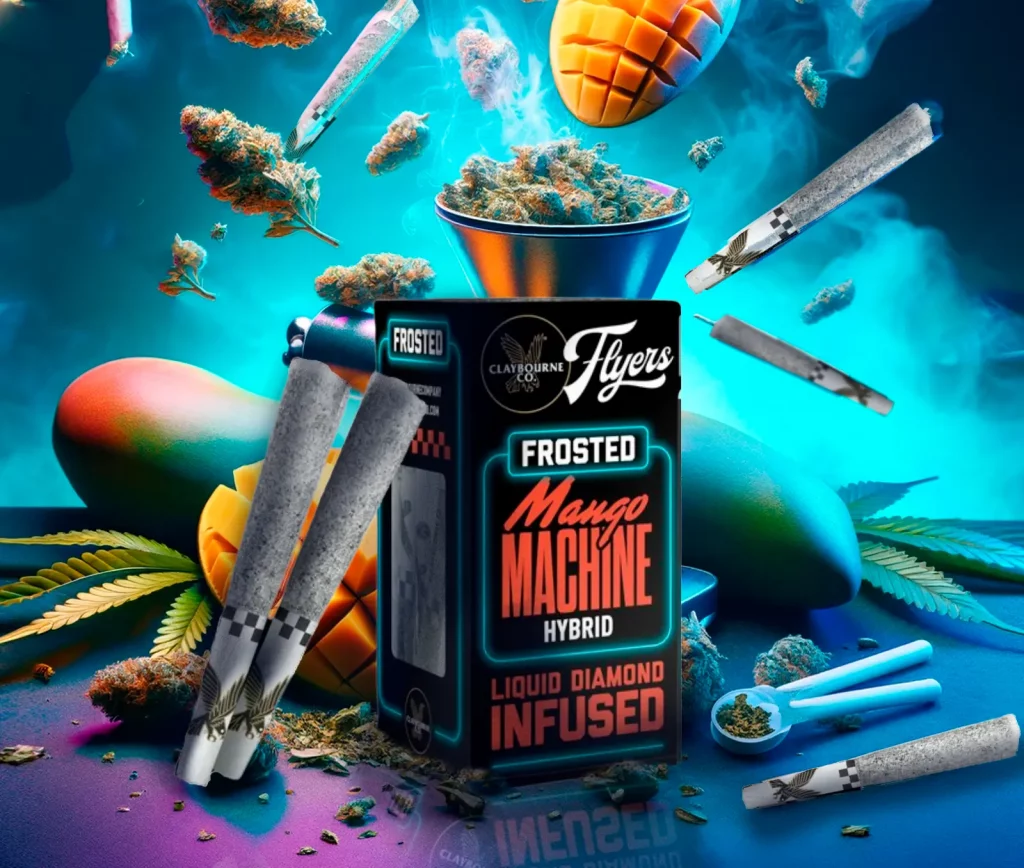 Mango Machine Frosted Infused Prerolls Claybourne Co. Weed Delivery Cannagram