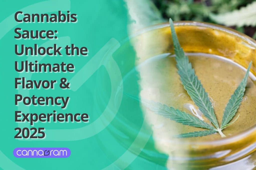 Promotional banner for Cannabis Sauce featuring a cannabis leaf over a sauce-like concentrate, emphasizing flavor and potency.
