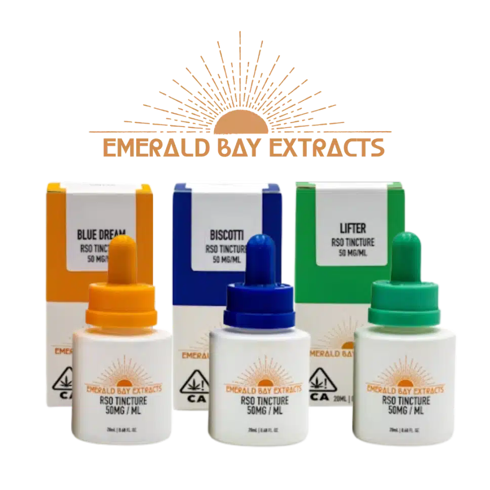 Three Emerald Bay Extracts RSO tincture bottles