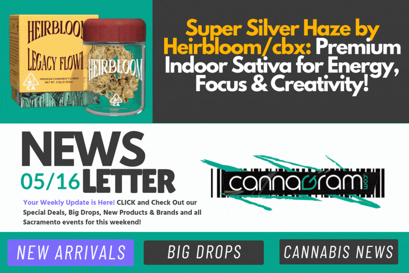A checklist and magnifying glass with premium cannabis flower, illustrating four things to consider before buying high-quality cannabis, with Cannagram logo.