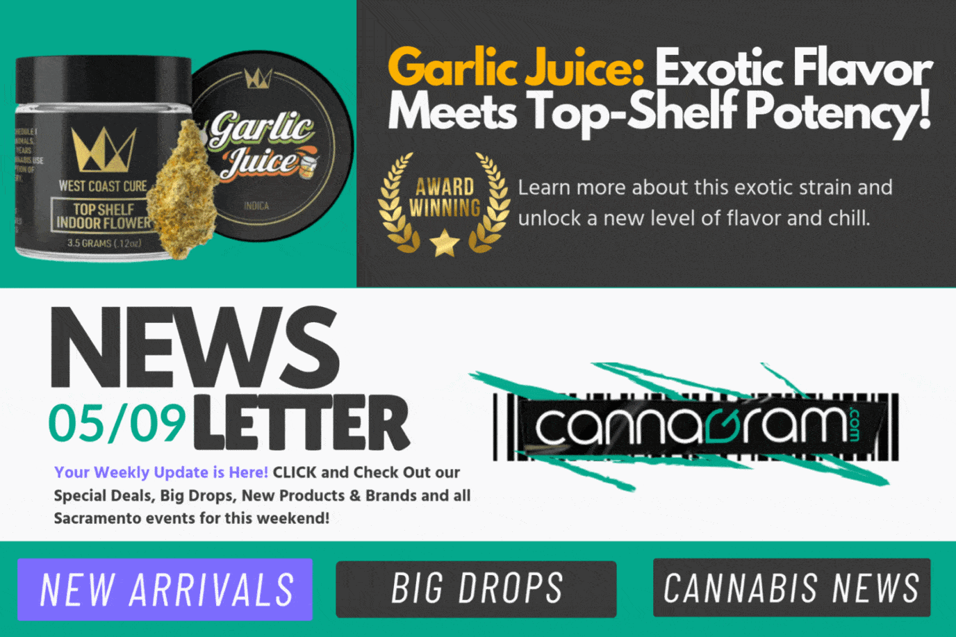 A checklist and magnifying glass with premium cannabis flower, illustrating four things to consider before buying high-quality cannabis, with Cannagram logo.