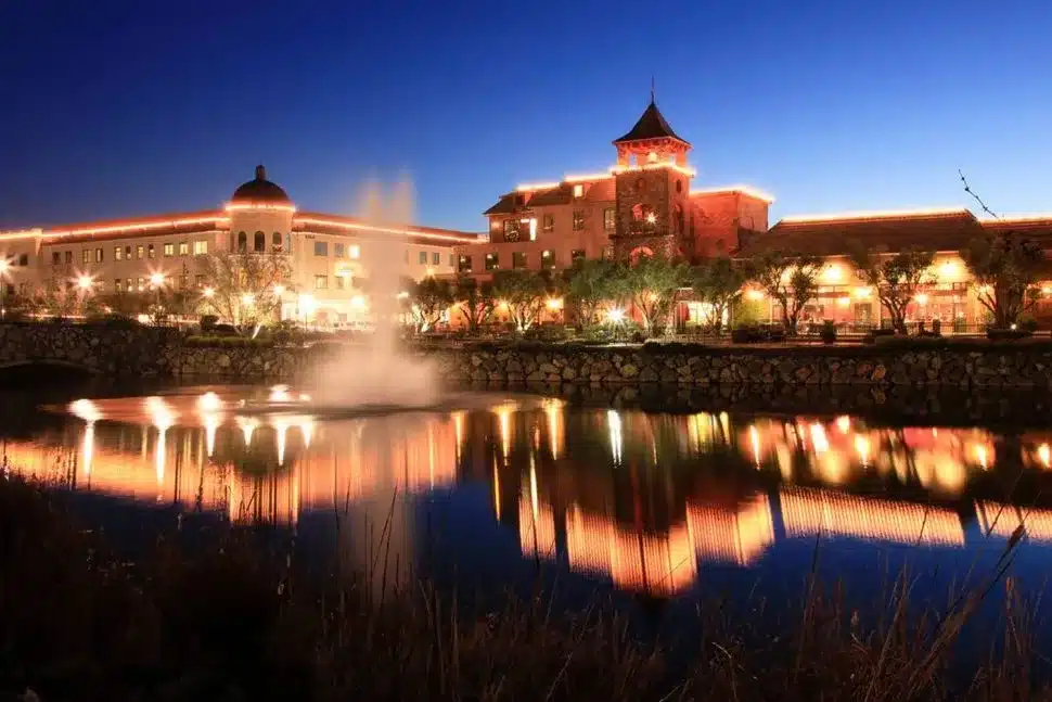 El Dorado Hills Town Center illuminated at night – shopping, dining, and entertainment hub in El Dorado County.