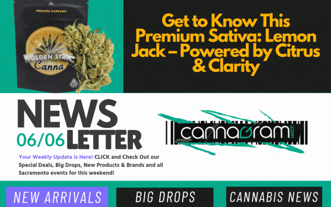 Cannagram newsletter preview featuring Lemon Jack Sativa and latest cannabis deals in Sacramento for June 6th