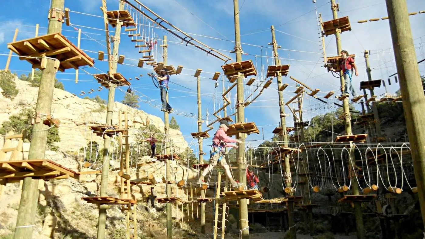 People enjoying rope courses and climbing structures at Quarry Park Adventures in Rocklin, California