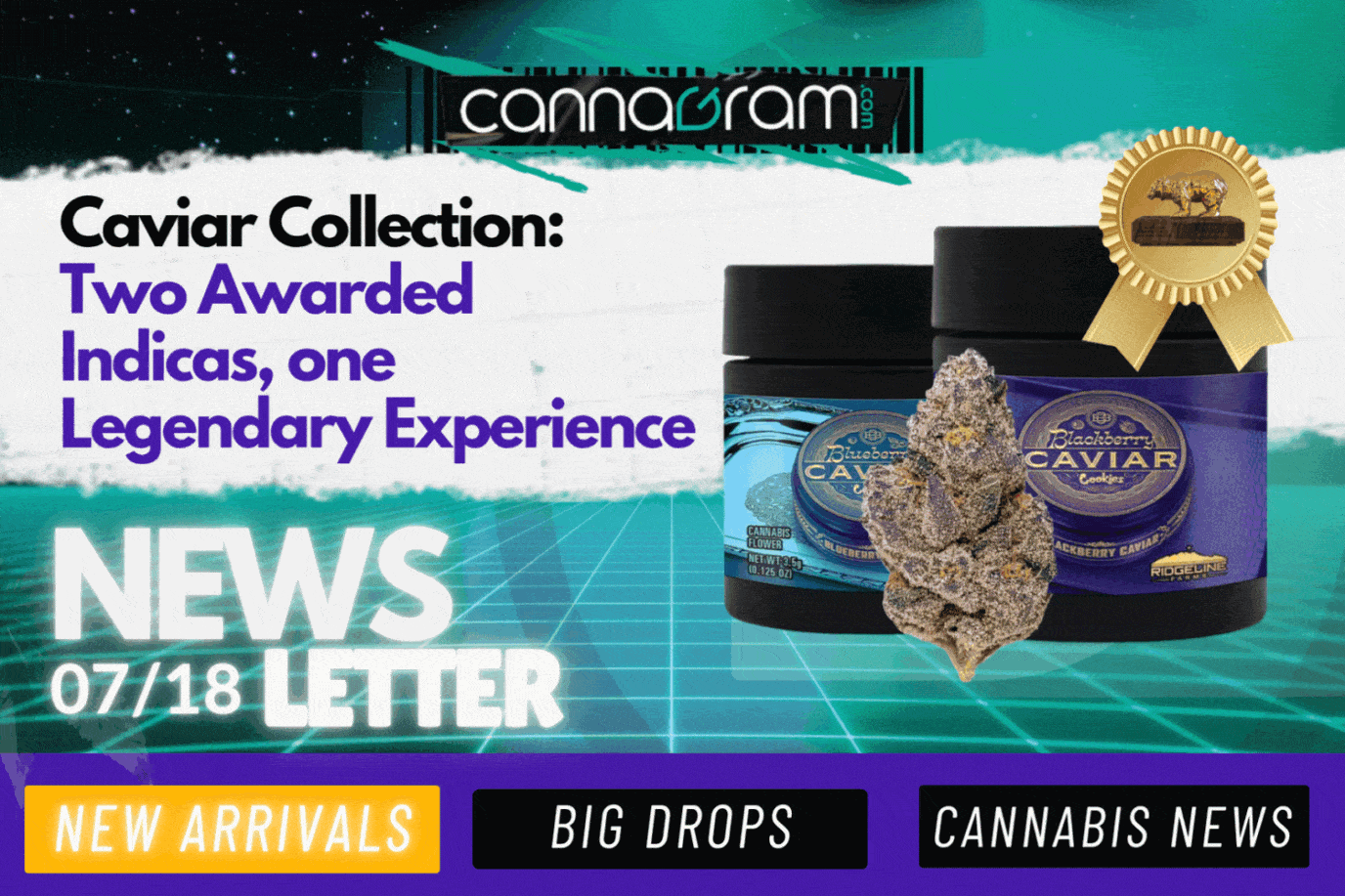 A checklist and magnifying glass with premium cannabis flower, illustrating four things to consider before buying high-quality cannabis, with Cannagram logo.