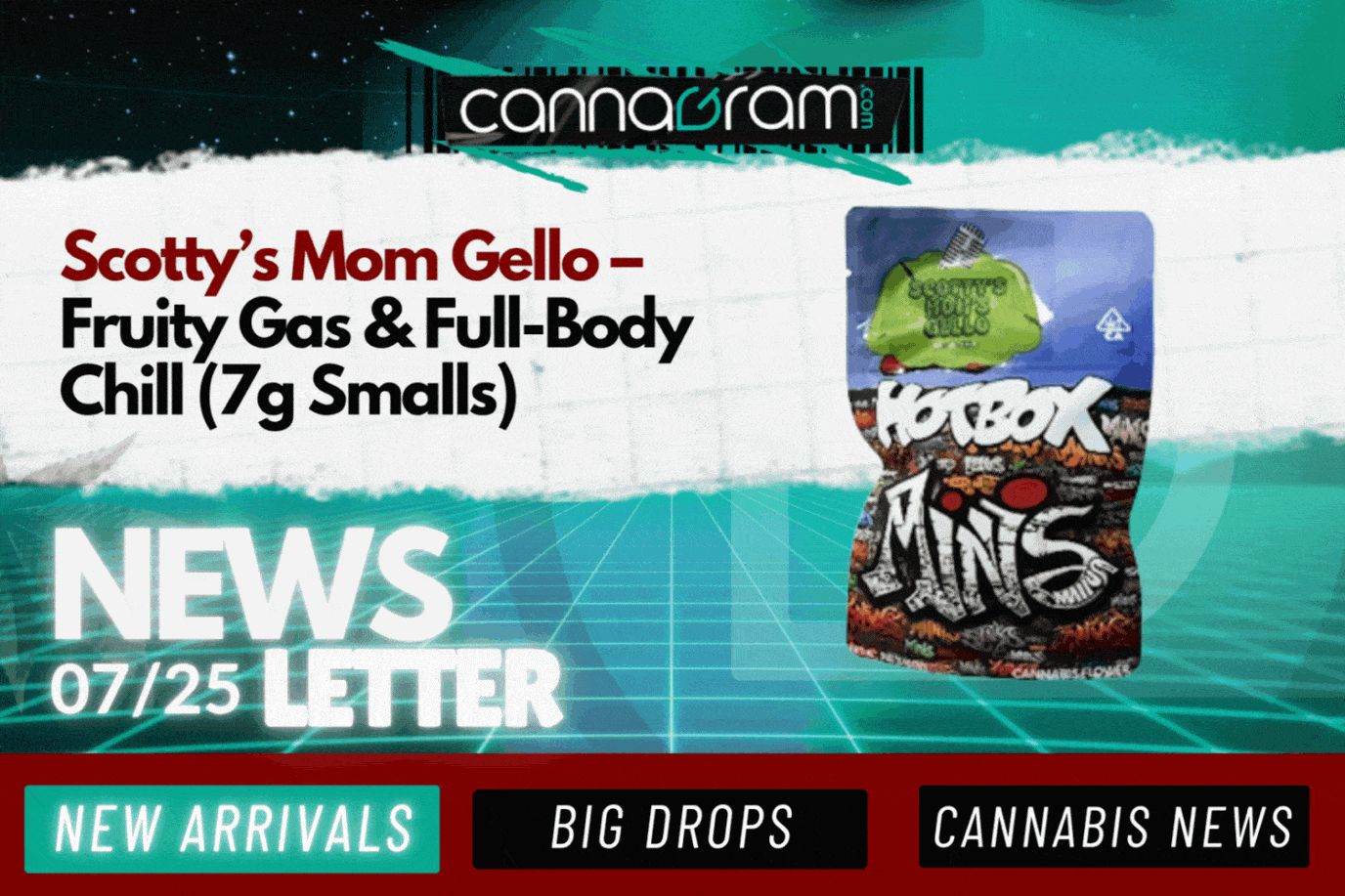 A checklist and magnifying glass with premium cannabis flower, illustrating four things to consider before buying high-quality cannabis, with Cannagram logo.