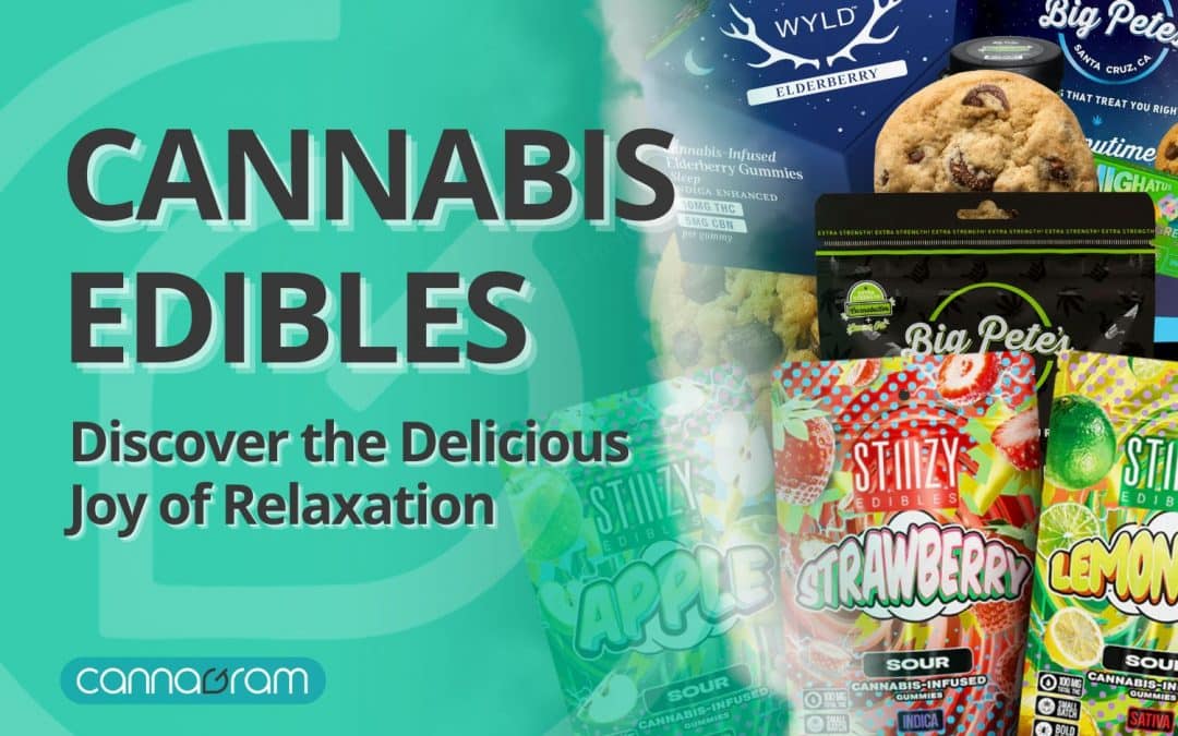 Promotional banner featuring cannabis edibles including gummies and cookies, highlighting relaxation and delivery in Sacramento by Cannagram.