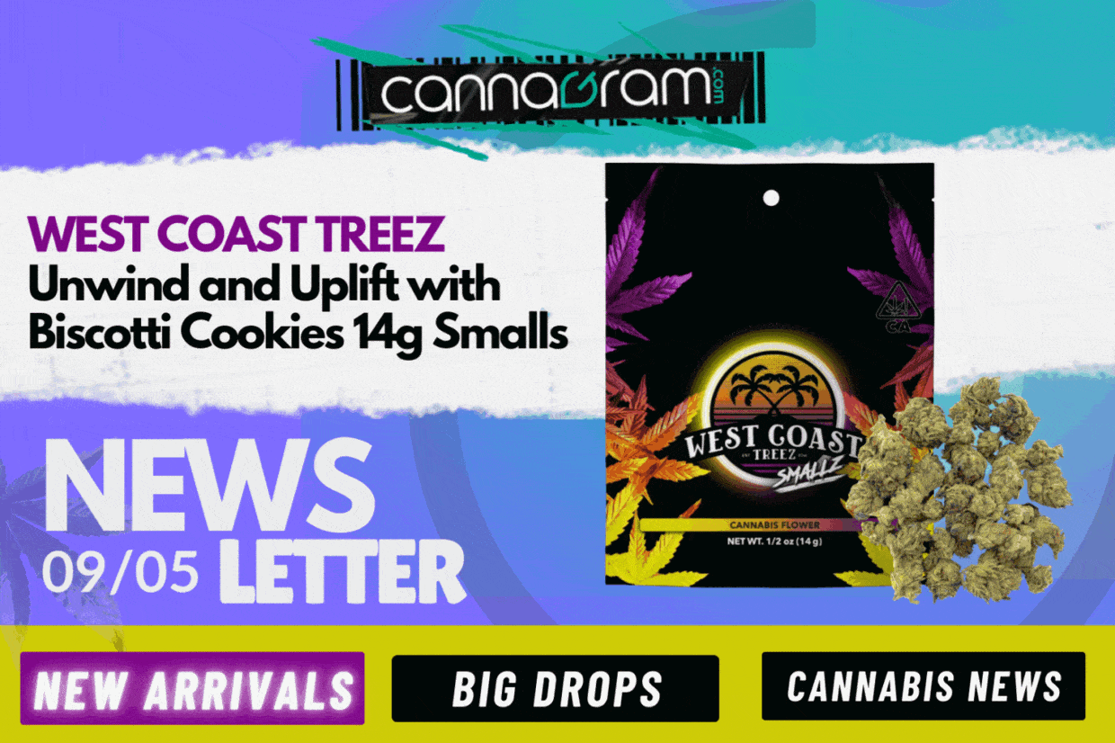 A checklist and magnifying glass with premium cannabis flower, illustrating four things to consider before buying high-quality cannabis, with Cannagram logo.