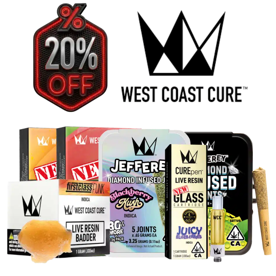 West Coast Cure carts, concentrates and joints with 20% off