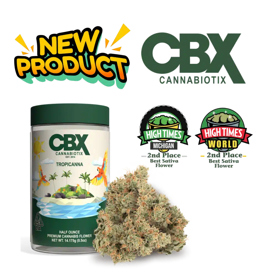 CBX Tropicanna flower with award badges and tropical artwork