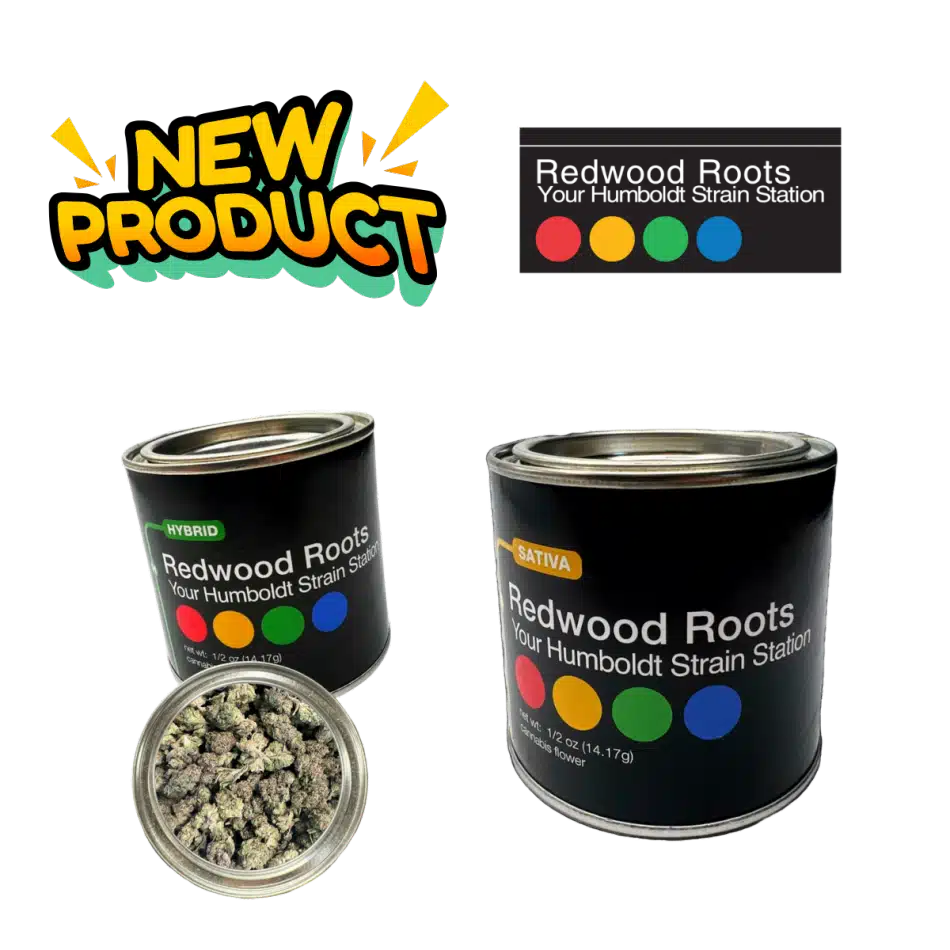 Redwood Roots Mighty Minis paint-can jars of cannabis flower