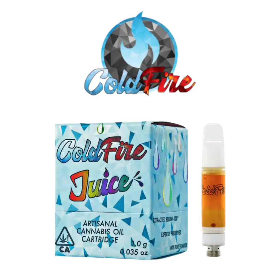 ColdFire Juice 1g live resin cart with colorful box and ColdFire logo