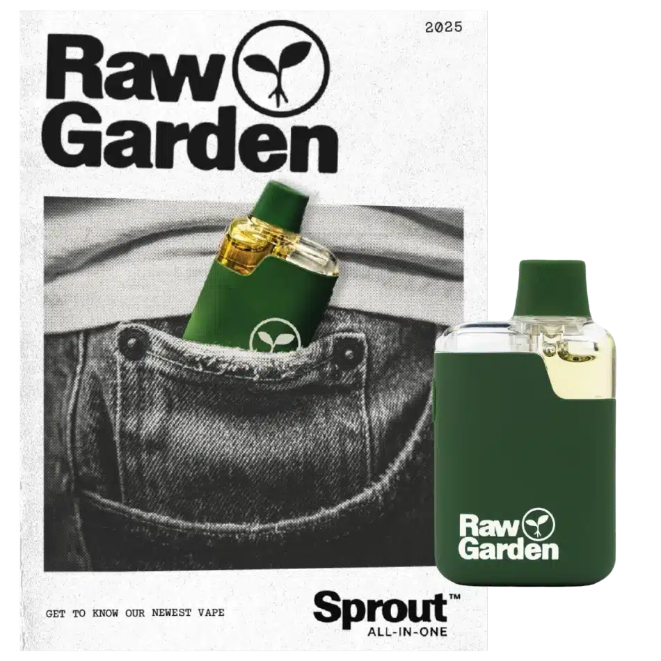 Raw Garden Sprout All-In-One vape device in green sleeve