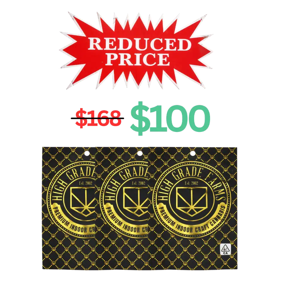 High Grade Farms 14g premium indoor bigs three-pack with reduced price from 168 to 100