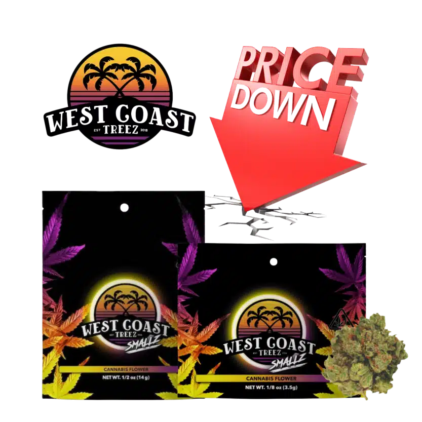 West Coast Treez Smalls bags with price down graphic
