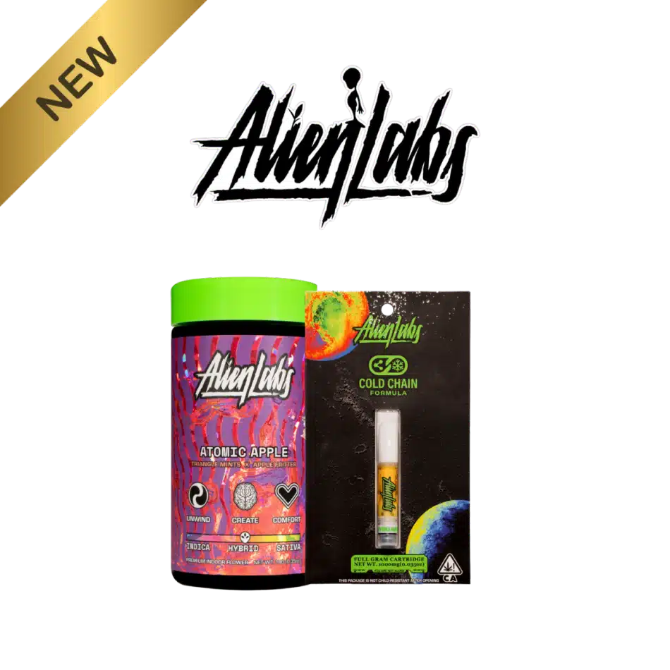 Alien Labs Atomic Apple new drops featuring premium indoor flower and Cold Chain 510 cart