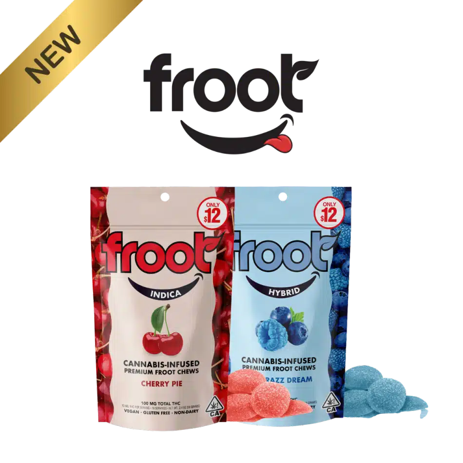 FROOT new products featuring Cherry Pie and Blue Razz Dream 100mg THC gummies