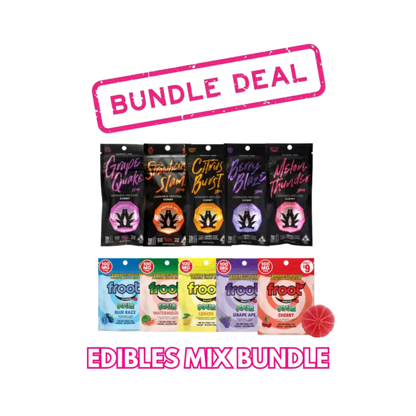 Emerald Sky and Froot 100mg Gummy Singles bundle — choose 3 of each for $36