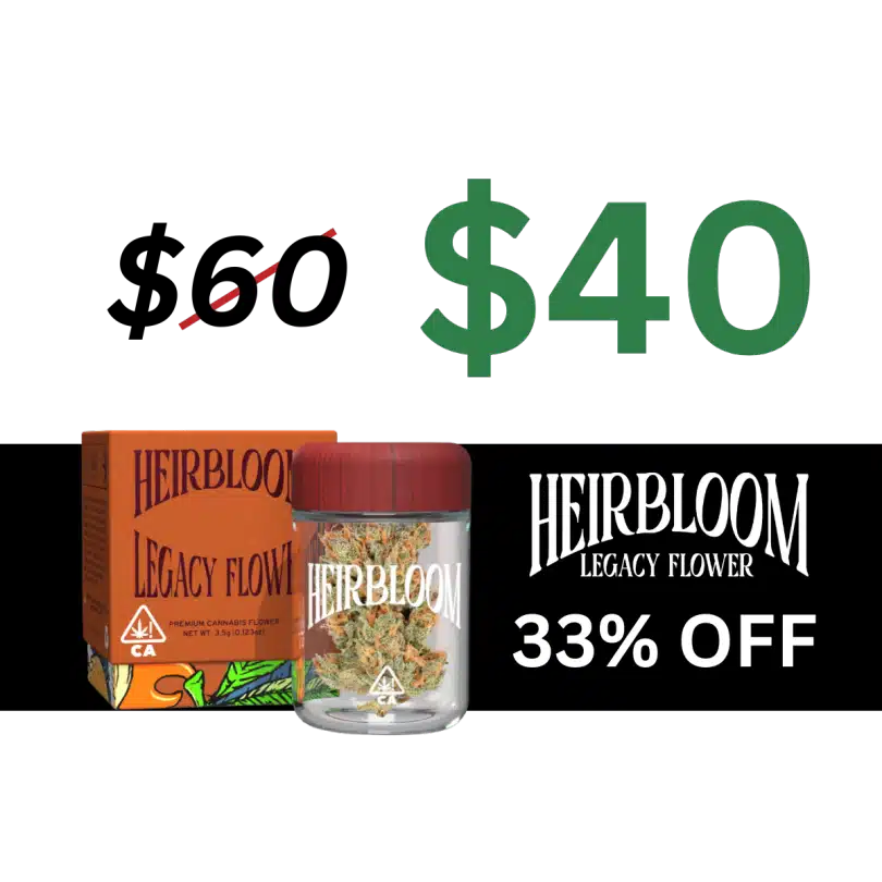 Heirbloom Premium Flower 8ths price drop from 45 dollars to 40 dollars