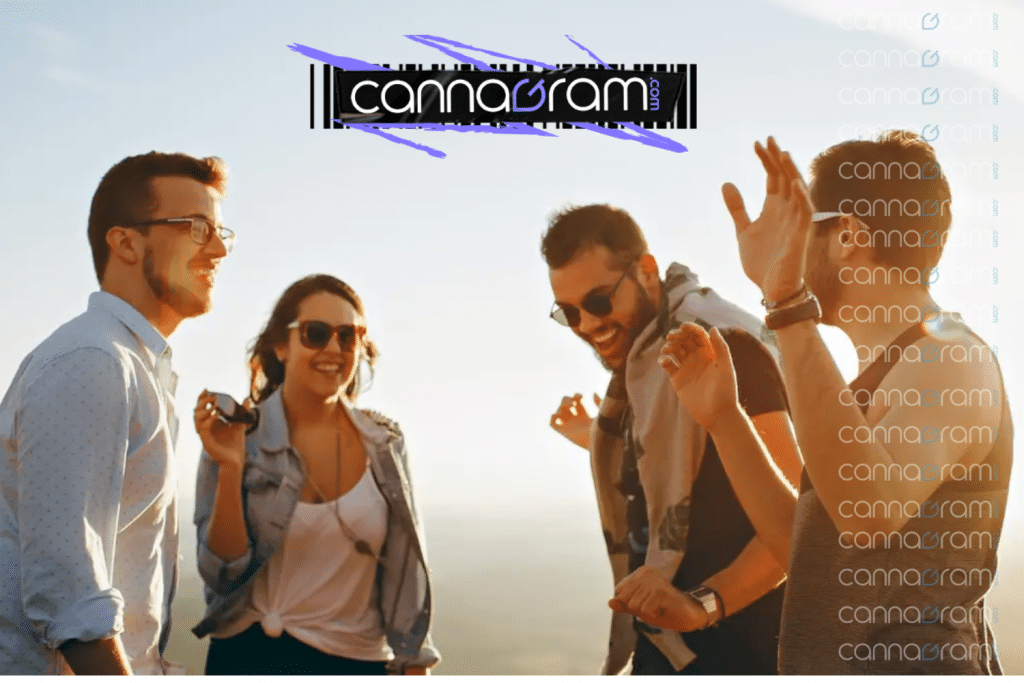 International Day of Happiness: Celebrate the Elevated Way — friends laughing and dancing outdoors at sunset with Cannagram branding.
