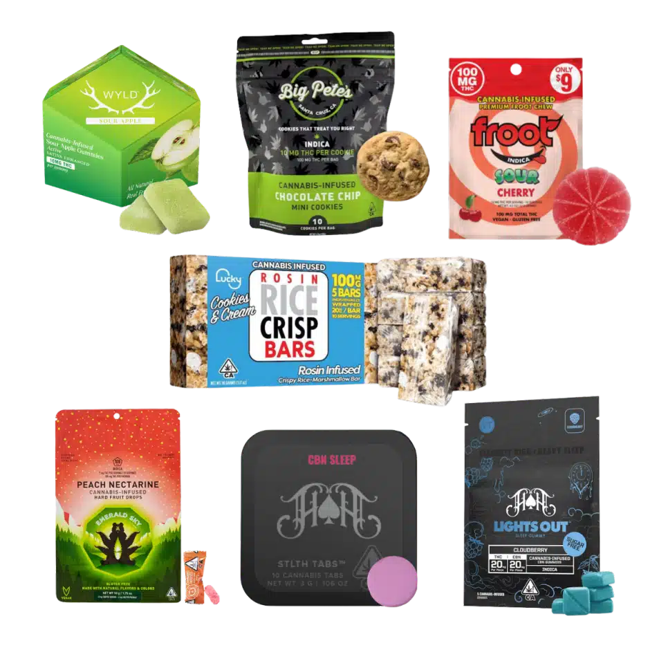 Staff picks featuring Wyld, Big Pete's, FROOT, Lucky Crispy Rice, Emerald Sky, and Heavy Hitters edibles