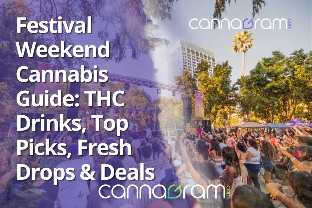 Festival Weekend Cannabis Guide — cover graphic featuring a live music festival crowd in Sacramento with Cannagram branding and headline text.