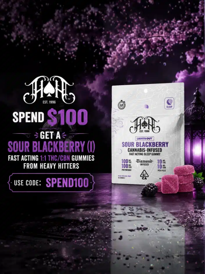 Spend $100 Get Heavy Hitters Sour Blackberry Sleep Gummy for $1