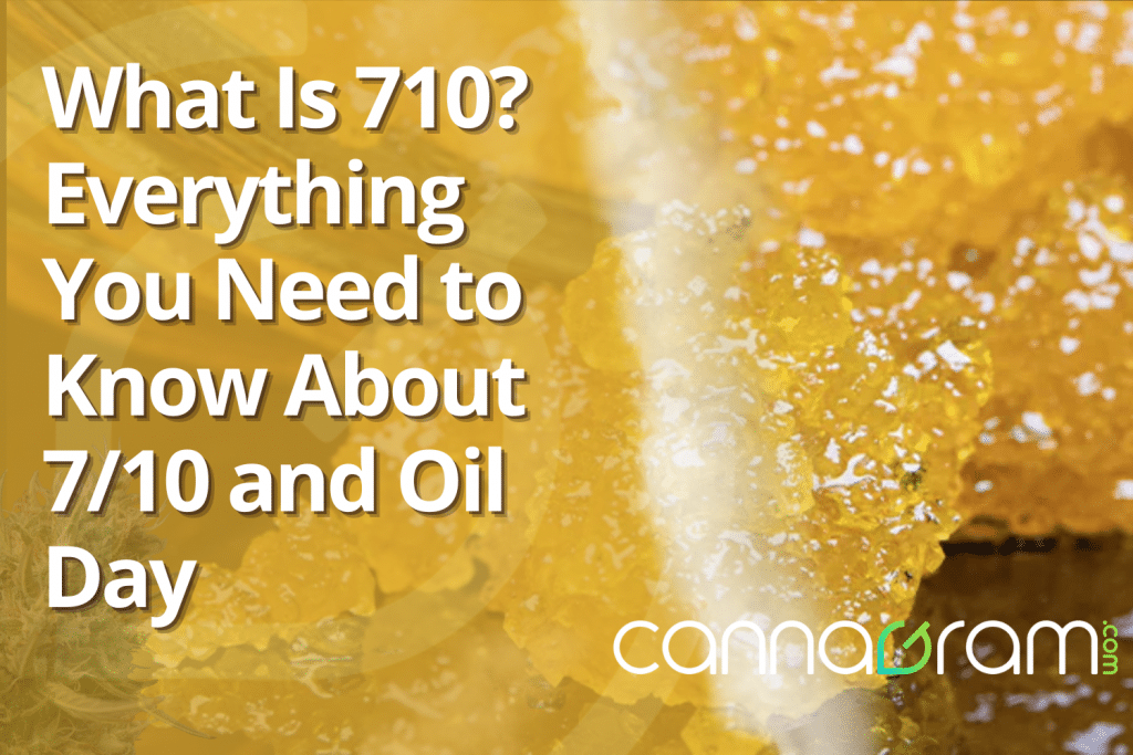 What is 710 — cannabis concentrate close-up with golden extract texture, Oil Day theme, and Cannagram branding.