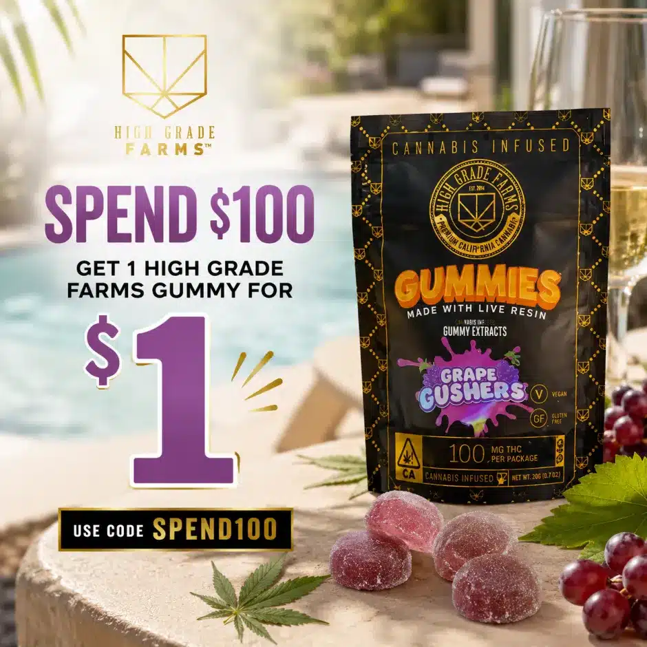 Spend $100, Get High Grade Farms Gummy for $1 — Code SPEND100