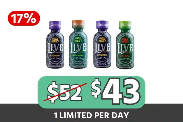 Uncle Arnies 2oz Live Rosin Shots — Pick Any 4 for $43 (Save $9, 17% Off)