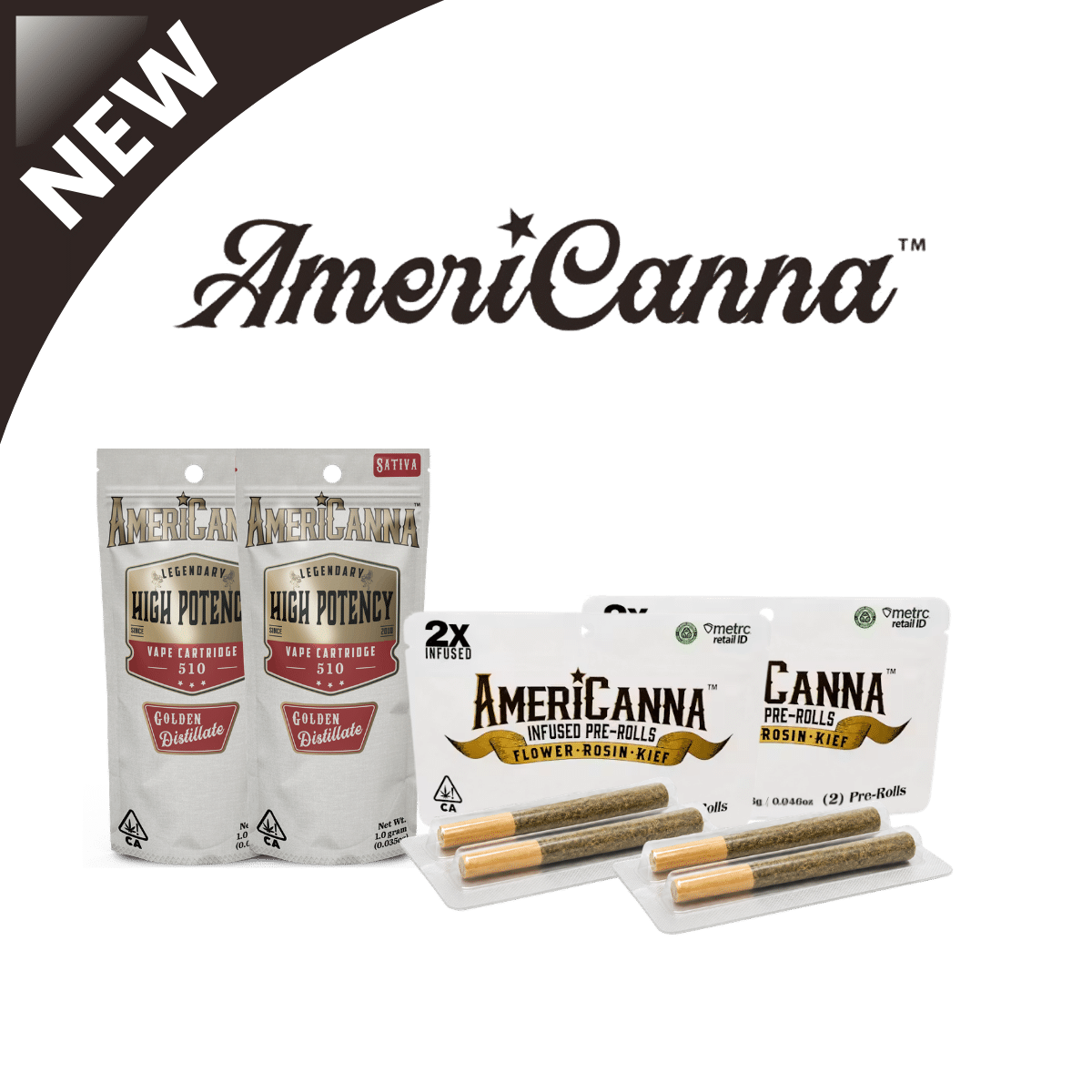 AmeriCanna Infused Pre-Rolls — Flower · Rosin · Kief — 1.3g 2pk