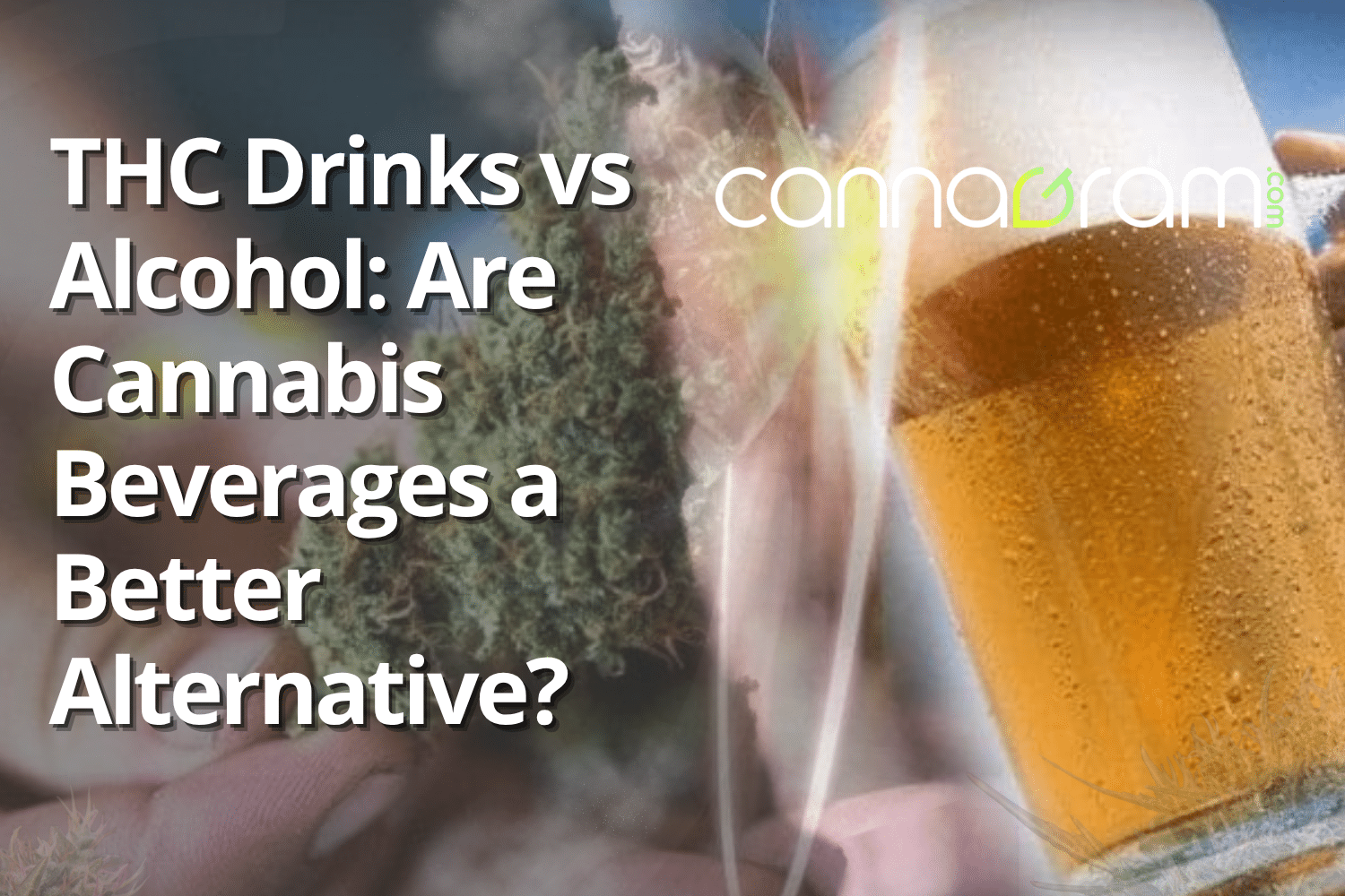 THC drinks vs alcohol comparison featuring cannabis flower and an alcoholic beverage