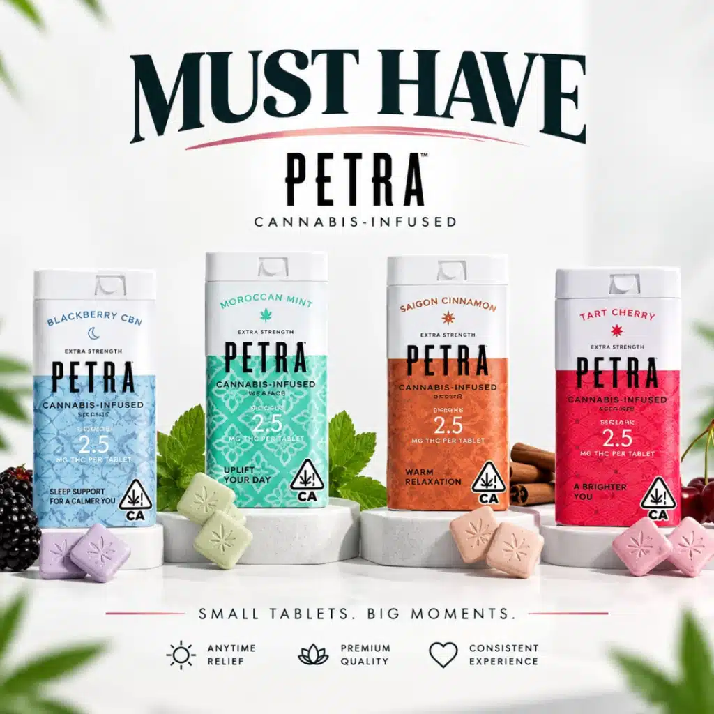 Petra Cannabis-Infused Tablets — Blackberry CBN, Moroccan Mint, Saigon Cinnamon and Tart Cherry