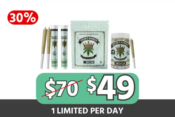 Quiet Kings Half and Prerolls Bundle — 14g Flower, 14-Pack Prerolls and Pine OG Singles for $49, Save $21, 30% Off