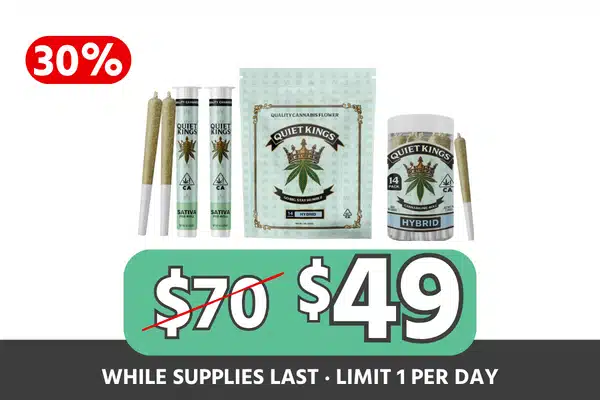 Quiet Kings Hybrid Half and Prerolls Bundle — Sherbert 14g Flower, White Runtz 14-Pack Prerolls and Two Pine OG Singles for $49