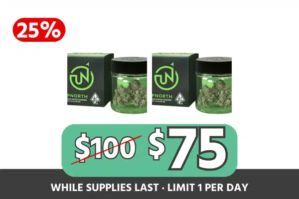 UpNorth Indica 8th Duo — Granddaddy Purple 3.5g and NF1 3.5g Flower Bundle for $75, Save $25, 25% Off